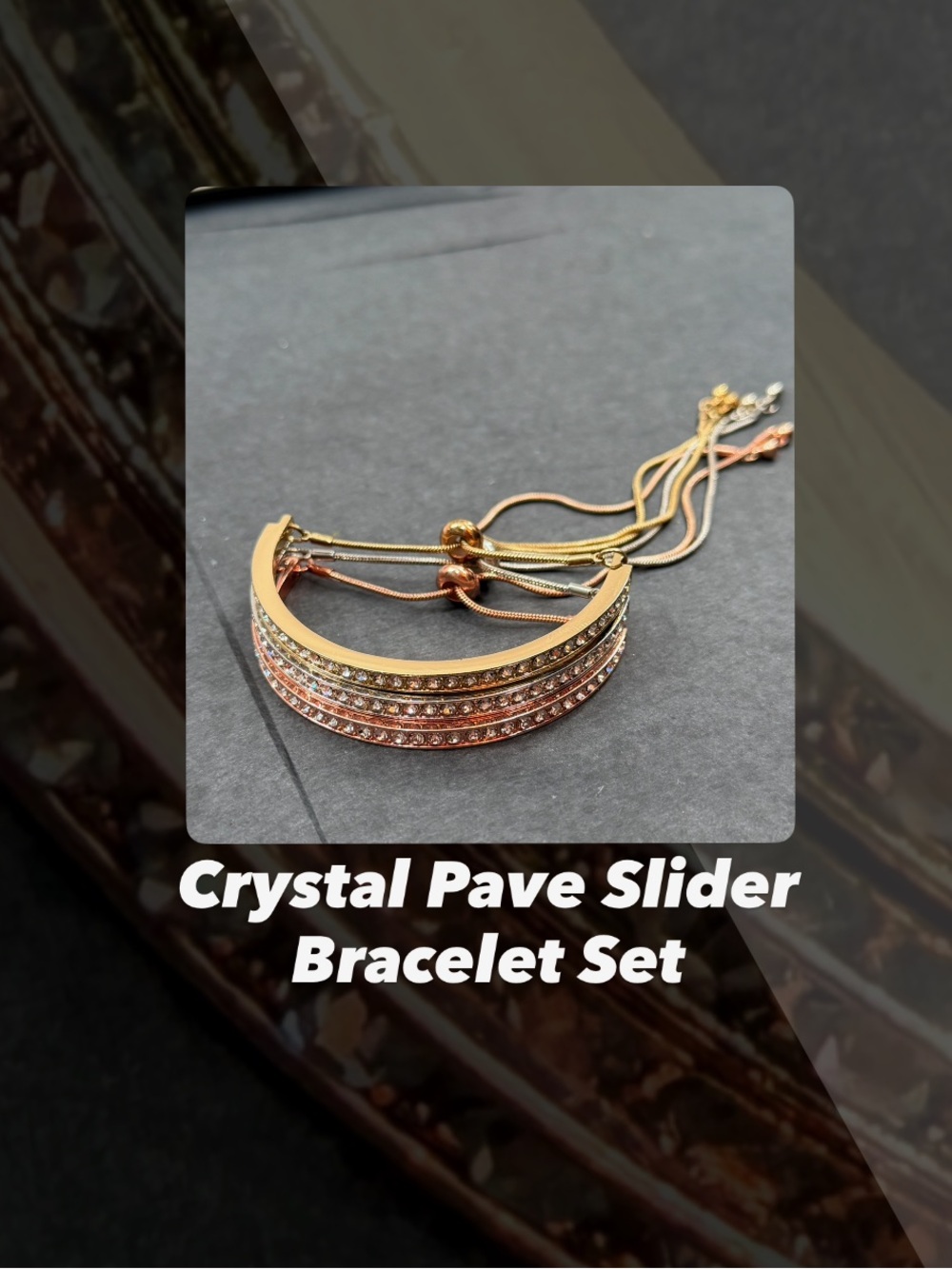 EUC Crystal Pave Slider Bracelet Set